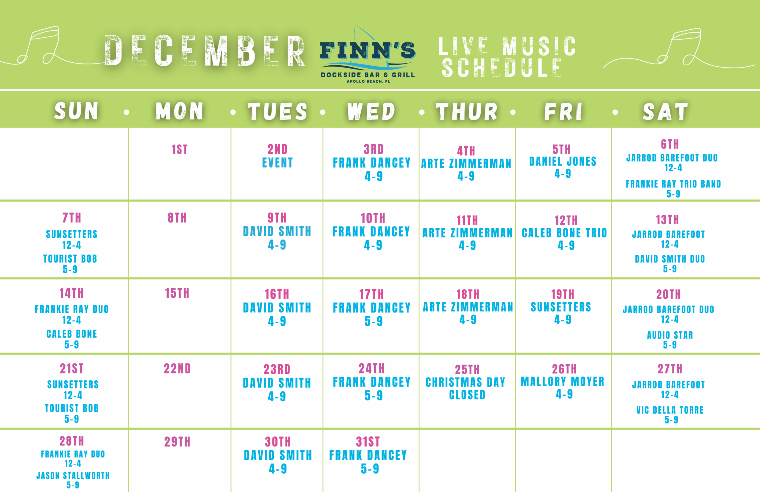 Copy of finn's live band schedule