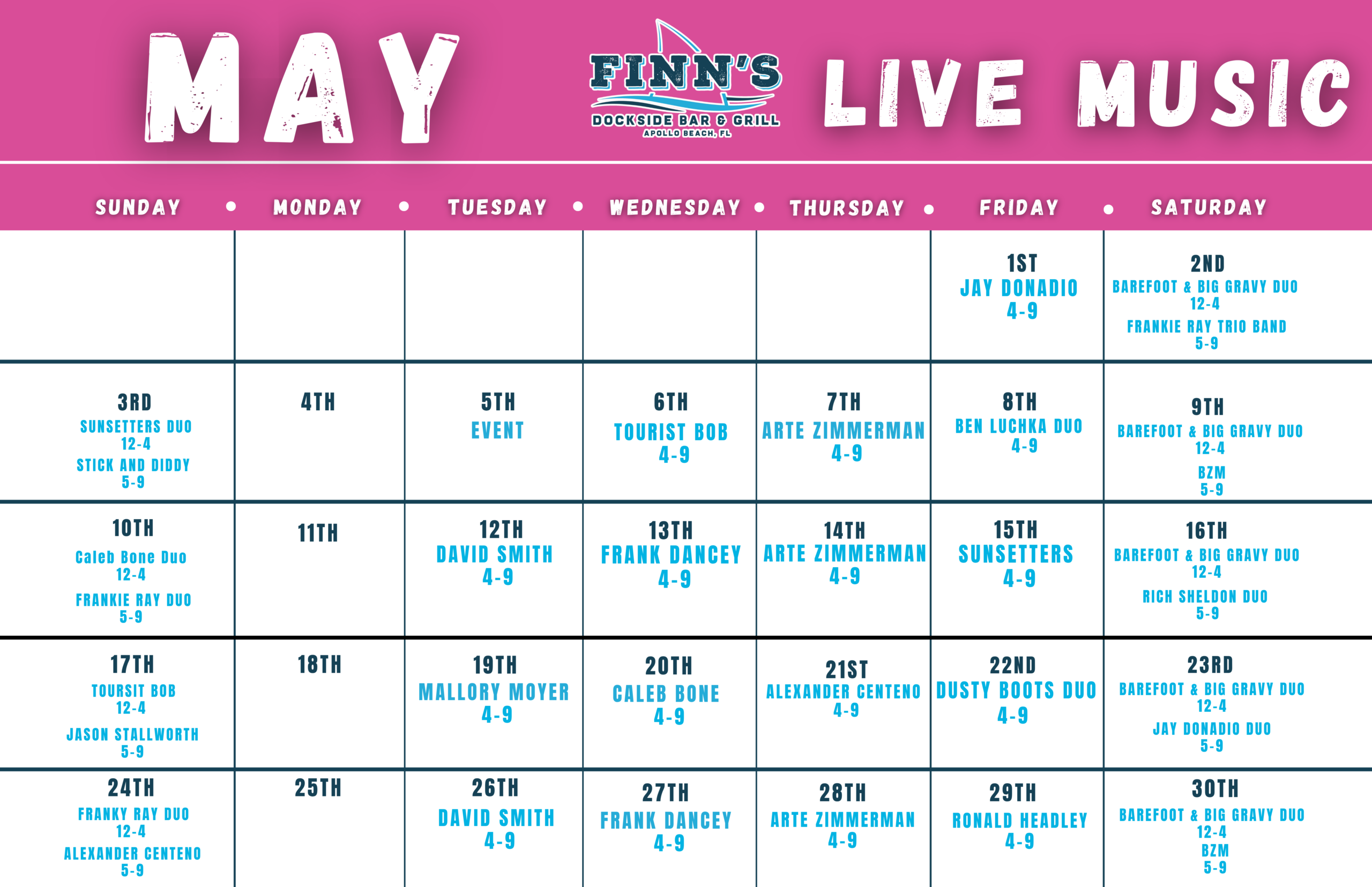 Finn's live band schedule (8)